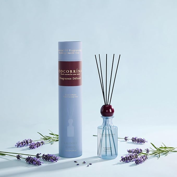 COCORRÍNA Lavender Garden Reed Diffuser 8.5 oz, Home Fragrance Oil Diffuser with 6 Reed Sticks, Long-Lasting Scent for Bathroom, Bedroom & Home Décor