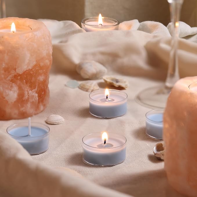 DEVI Ocean Breeze Highly Scented Tea Lights Candles 48 Pack, 3.5-4 Hours Natural Palm Tea Candles for Home Scented, Small Blue Votives with Natural Essential Oils for Gifts