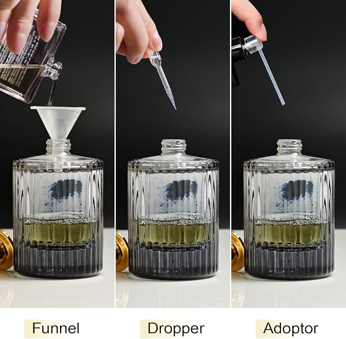 50ml/1.7 Oz Glass Spray Bottle Perfume Atomizer,Round Glass Perfume Travel Refillable Spray Bottle Empty with 3 Kinds of Dispenser (Black)