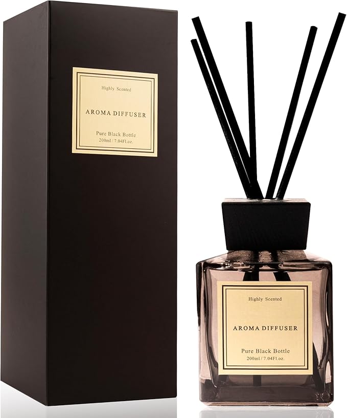XEPTLE Soft Bloom Suite Reed Diffuser, Hotel Collection Oil Diffuser, Air Freshener, Long-Lasting Scent, Home & Bathroom Essential Oil Diffuser with 5 Reeds, 7.04oz, Black