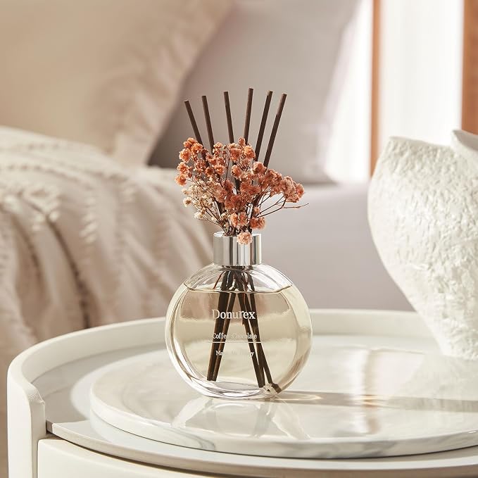 Flower Reed Diffuser Set 5.07oz Coffee & Chocolate Scent Diffuser with Sticks Home Fragrance Reed Diffuser for Bathroom Shelf Decor