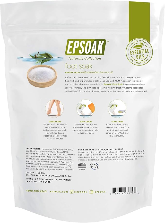 Epsoak Epsom Salt 4 lb. USP Magnesium Sulfate with Tea Tree Scent (Qty. 2 x 4 lb. Bags) Resealable Epsom Salt Bag, Made in The USA, Cruelty-Free Certified
