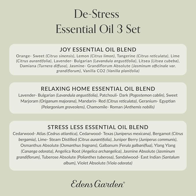 Edens Garden De-Stress Essential Oil 3 Set – 100% Pure Therapeutic Grade Aromatherapy Blends for Relaxation & Stress Relief Gift Set – No Fragrance Oil & Undiluted for Home Diffusers, 10 ml/ 3 Pack