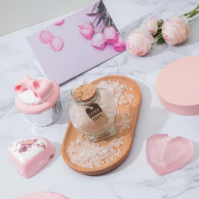 Mothers Day Gifts Box, Pink Rose SPA Gift Basket for Women, Mom Birthday Gifts, Heart-Shaped Relaxing Bath Set with Tumbler, Best Gift for Mom, Wife, Love You Anniversary Present