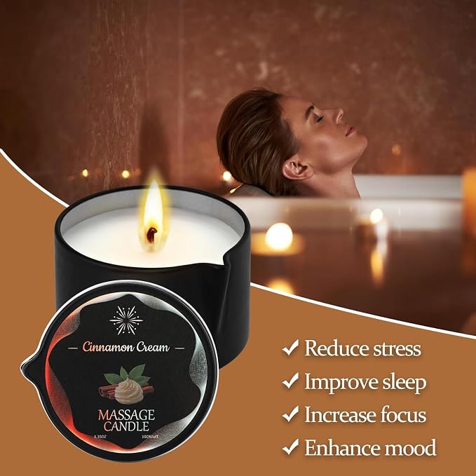 6 Pack Massage Oil Candles Set, Low Temp Soy Based Massage Candles for Massage Therapy, Relaxation & Skin Moisturizing, Assorted Scents for Home Spa Self Care