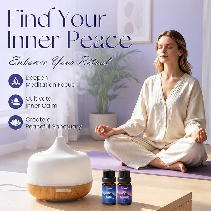 Meditation Essential Oils Set - Top6 Fragrance Oil Aromatherapy Essential Oils Kit for Diffuser, Waterless Diffuser, Candle Making - Ground, Calm, Pranayama, Focus, Release, Integrate Scents