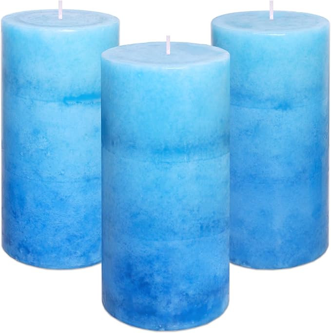 Pillar Candles Ocean Scented, Immeiscent Aromatherapy Candles, 60+ Hours Burn Long Lasting, Blue Mottled Layered Candles for Home Scented, SPA, Restaurant, Set of 3