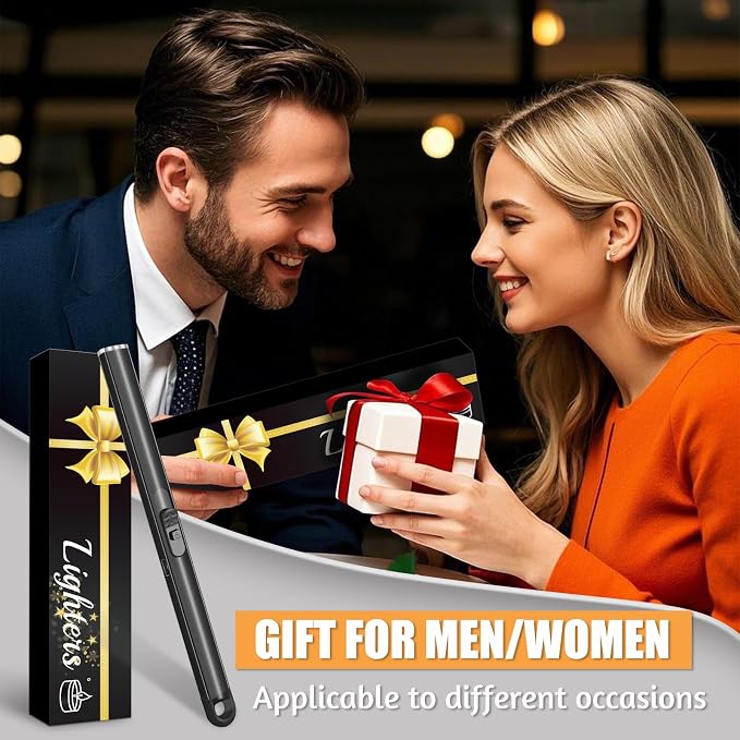 2 Pack Electric Candle Lighters, USB Rechargeable Lighter with Windproof Flameless & Extended Handle, Suitable for Candles, BBQ, Camping, Gas Stove, Festivals Gift (Black, 2 Packs-B)