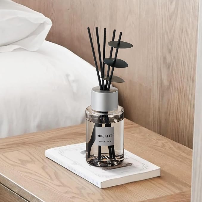 Airkeep Reed Diffuser/Grey Reed Diffuser Set/6.7 oz(200ml)/Jasmine Lily Oil Diffuser & Reed Diffuser Sticks/Home Decor & Office Decor, Fragrance and Gifts