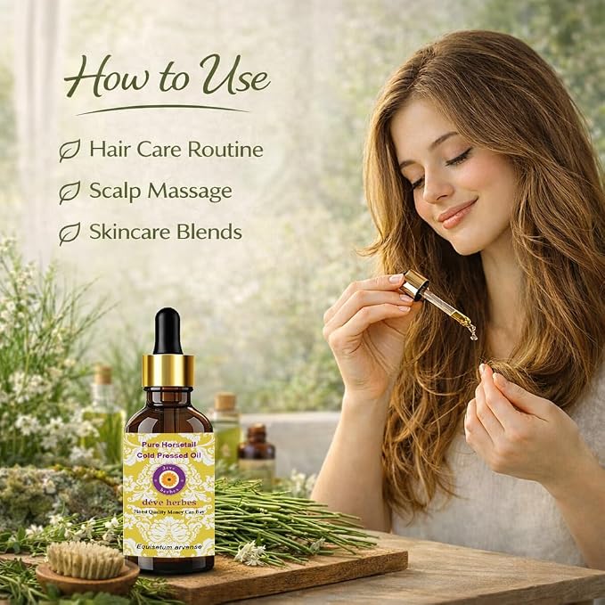 Deve Herbes Horsetail Oil (Equisetum arvense) | Cold Pressed | Pure | Natural | for Diluting Essential Oils | for Hair, Skin & Massage | Non-Sticky | Lightweight | Unisex | 200ml (6.76 oz)