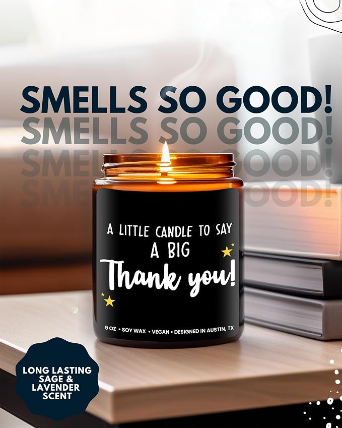 Thank You Candle, Gratitude Gifts for Women & Men, Unique Appreciation Gifts for Her, Thoughtful Presents for Coworkers and Friends, Best for Thanksgiving, Christmas, Special Occasions, Gift Ready
