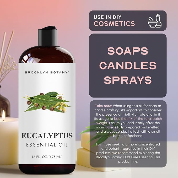 Brooklyn Botany Eucalyptus Essential Oil - Huge 16 Fl Oz - for Candle Making, Soap Making, Diffusers, and Aromatherapy