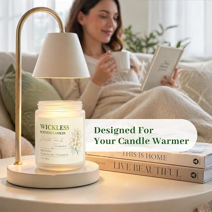 White Tea & Jasmine Wickless Candle for Candle Warmer Lamp with 10ml Essential Oil for Custom Aroma, Flameless Non-Toxic Soy Scented Candle for Home, Mother’s Day or Birthday Gift for Women