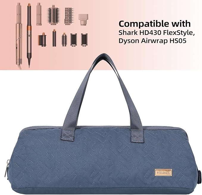NISHEL Hair Tools Travel Carrying Bag, Portable Hair Air Wrap Dryer Case, Hair Dryer/Curling Iron/Airstraight Attachment Organizer, Aegean-Blue