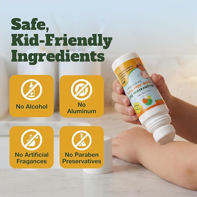 Magnesium Oil Roll-On for Kids with Aloe Vera for Muscle Relaxation & Joint Relief, Fast-Absorbing Topical, Soothing Formula for Sore Muscles, Tension & Cramps, Natural Calm Support, 3 fl oz