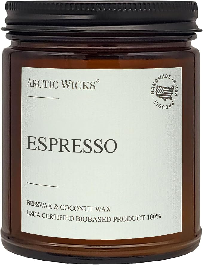 Arctic Wicks Scented Coconut Beeswax Candles | Coconut Beeswax Non Toxic Candle 9oz Amber | Farmhouse Candles Non-Toxic Clean Burn 100% USDA Certified Biobased (Espresso)