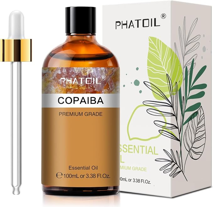 Copaiba 3.38fl.oz Essential Oil, PHATOIL Pure Aromatherapy Oils for Diffuser, Humidifier, Perfect for DIY Soap, Candle, Bath Bombs Making(100ml)