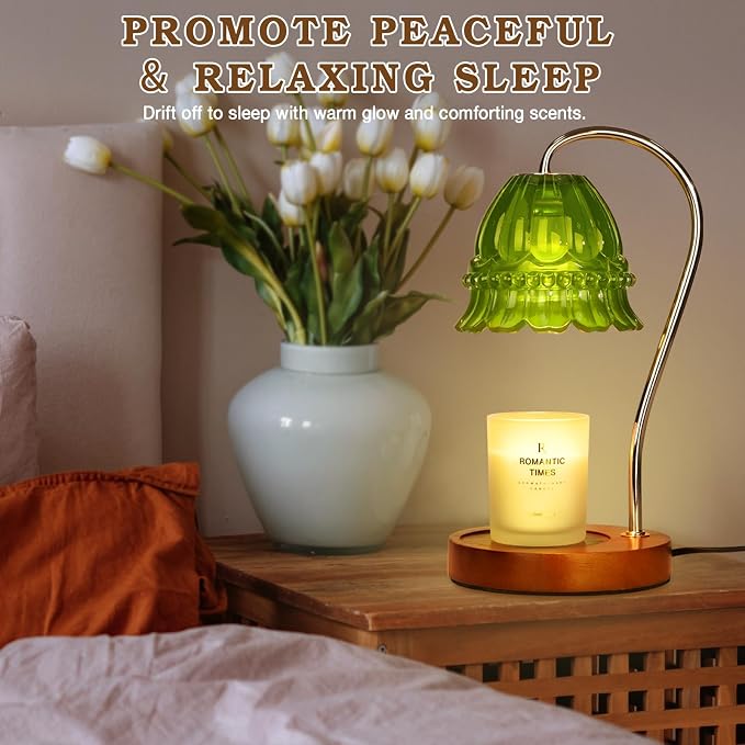 Funistree Flower Candle Warmer Lamp with Timer, Dimmable Candle Lamp Warmer, Christmas Birthday Gifts for Women Mom Her, Housewarming Home Decor, Lotus Wax Warmer for Yankee - Green Flower 10 Inch