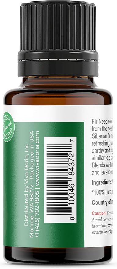 Viva Doria Fir Needle Essential Oil, 100% Pure, Natural Essential Oil, Undiluted, for Aromatherapy | Food Grade, 15 mL (0.5 Fluid Ounce)