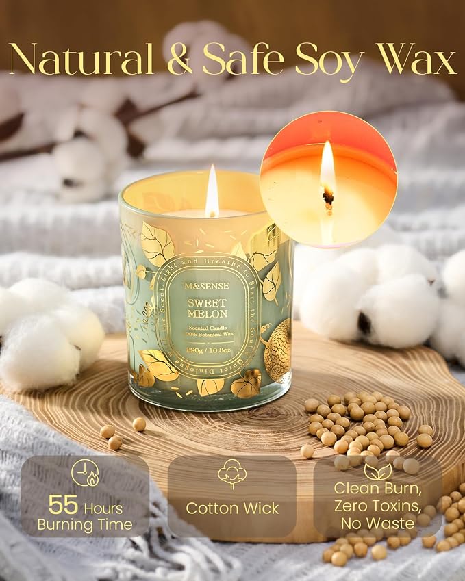 M&SENSE Fresh Melon Soy Candle, Summer Relaxation 55H Gift | Clean Soy Wax Cotton Wick, Long Lasting Slow Burn, Non-Toxic Pet Safe Formula, Reusable Matte Jar Decor
