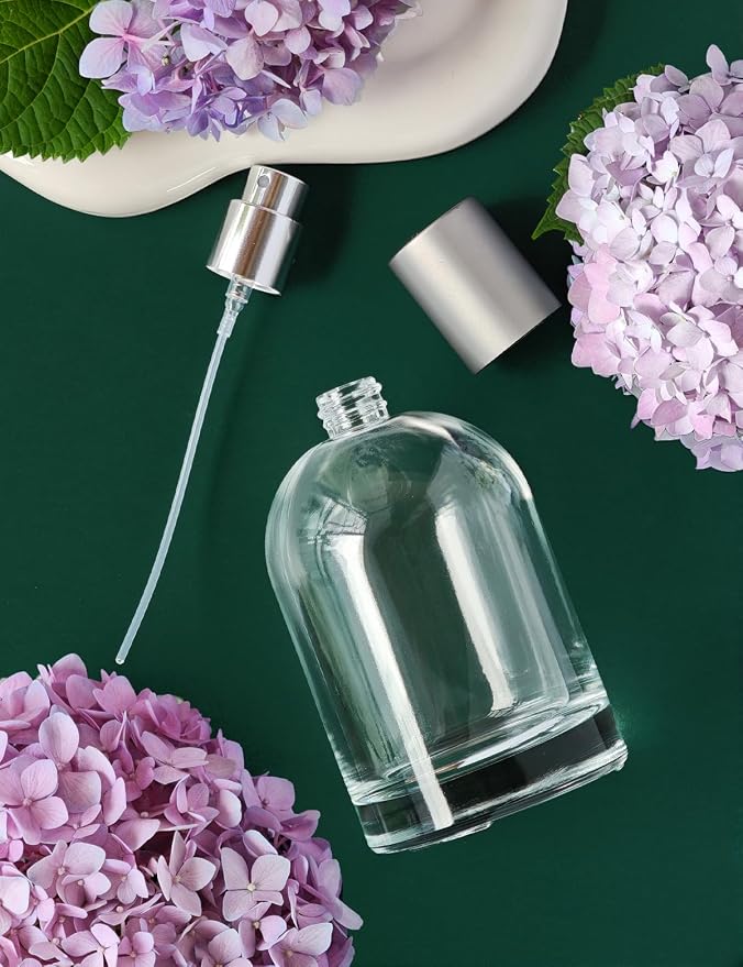 100ml/3.4 Oz Glass Spray Bottle Perfume Atomizer,Empty Travel Refillable Perfume Spray Bottle with 3 Kinds of Dispenser (Clear Glass, 100ml)