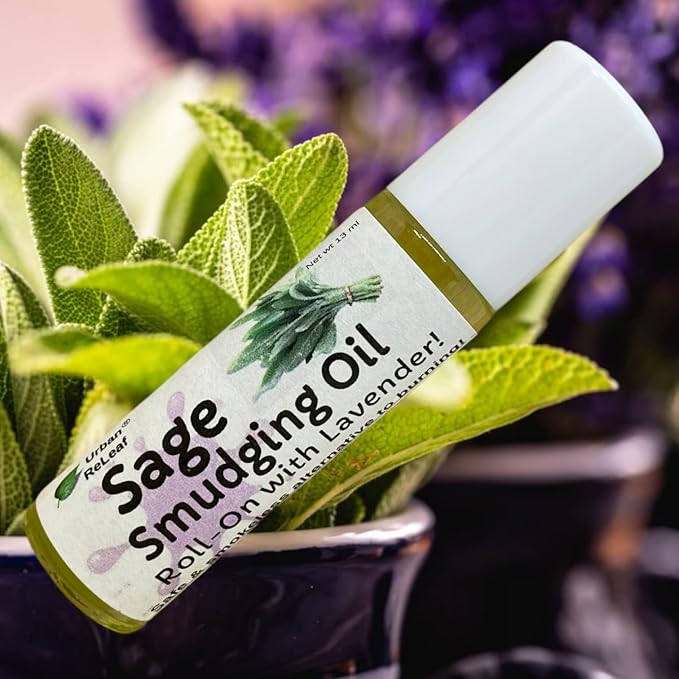 Urban ReLeaf Sage Smudging Oil Roll-On with Lavender, 13 ml | Cleansing & Energy Clearing, Anointing & Blessing, Smokeless Alternative, 100% Natural & Vegan, Made Fresh in USA