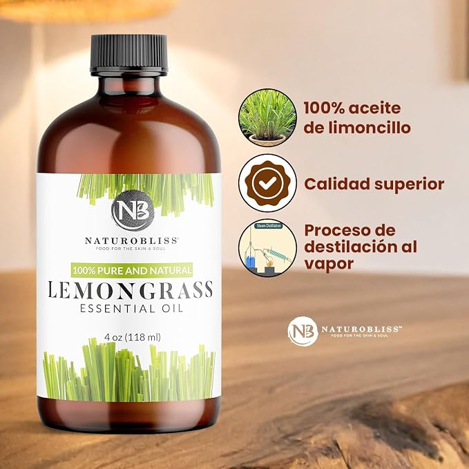 NaturoBliss 100% Pure Lemongrass Essential Oil Therapeutic Grade Premium Quality (4 fl. oz) with Glass Dropper, Perfect for Aromatherapy