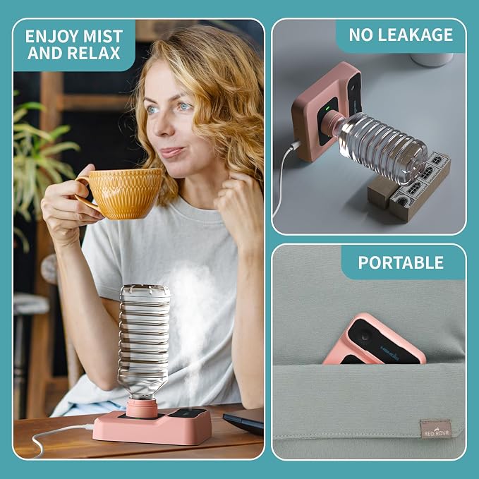 Portable Humidifier - Small Air Humidifiers for Bedroom, Plants, Office, Travel - Cool Mist Humidifiers, Color-Changing Accent Light, 2 Mist Settings, RosePink