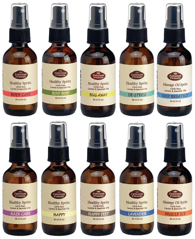 Fabulous Frannie Massage Spray Variety 10 Pk All Natural Carrier Oils and Pure Essential Oils 2oz each