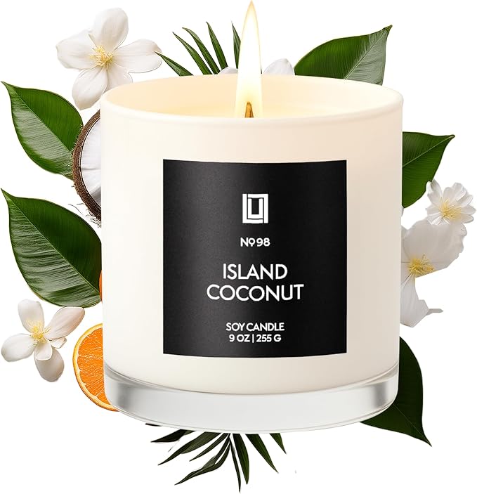 Lulu Candles | Island Coconut | Luxury Scented Soy Jar Candle | Hand Poured in The USA | Highly Scented & Long Lasting (9 Oz.)