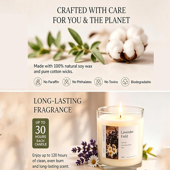 4-Pack Soy Candle Gift Set, Natural Aromatherapy Candles - Sea Salt Sage, Fig Fir, Lavender Eucalyptus, Velvet Rose, 5oz Each 150 Hour, Aromatherapy Candle Gift Set for Home, Relaxation & Spa