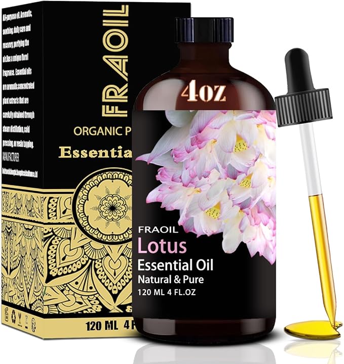 Lotus Essential Oil, Lotus Oil 4 Fl Oz 120ML for Diffuser Humidifier Yoga Cleaning DIY Candle Soap Making Perfume Gift for Women Essential Oils FRAOIL (Lotus 4 Fl Oz (Pack of 1))