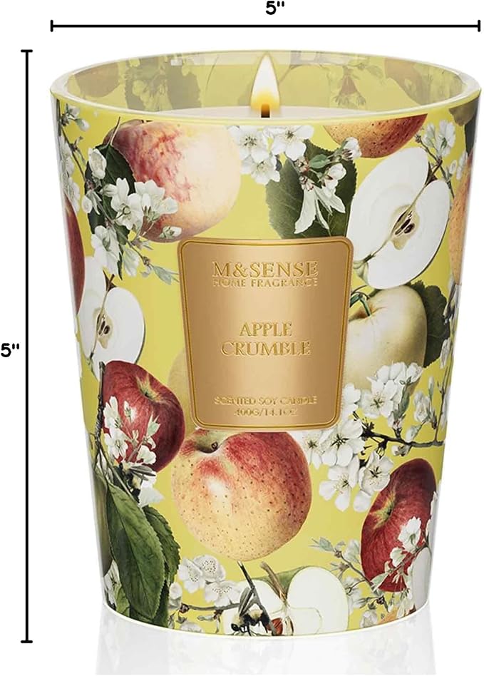 M&SENSE Apple Crumble Scented Natural Soy Wax Candle, 14.1oz 60 Hours Long Lasting Slow Burning Candles for Home Decor, Aromatherapy Candle for Stress Relief