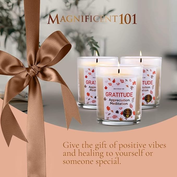 MAGNIFICENT 101 Money Candle Set - 3 Pack Gratitude & Abundance Candles - 3.5 Oz Each, Multicolor - 42 Hr Burn Soy Wax for Cleansing Negative Energy