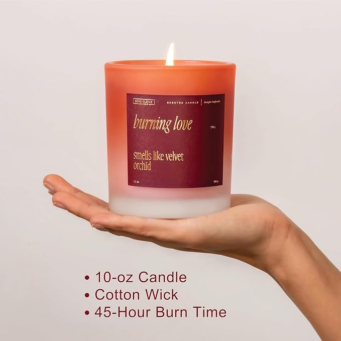 Benevolence LA Burning Love Scented Candles | 10 oz, 40-50 Hour Burn, Love Candle for Women | Romantic Gifts for Women and Men | Gift for Husband, Wife, Girlfriend | Christmas Candles - Velvet Orchid