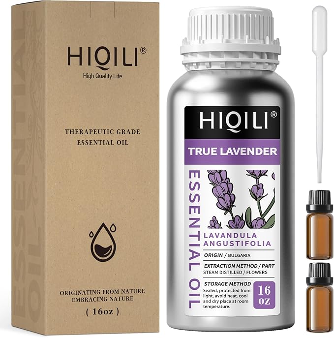 HIQILI 16 fl oz Lavender Essential Oil Large Capacity, for Aromatherapy, DIY Candle & Soap Making, Skin Moisturizing. Suitable for Hotels, DIY Studios, Spas and Hair Salons