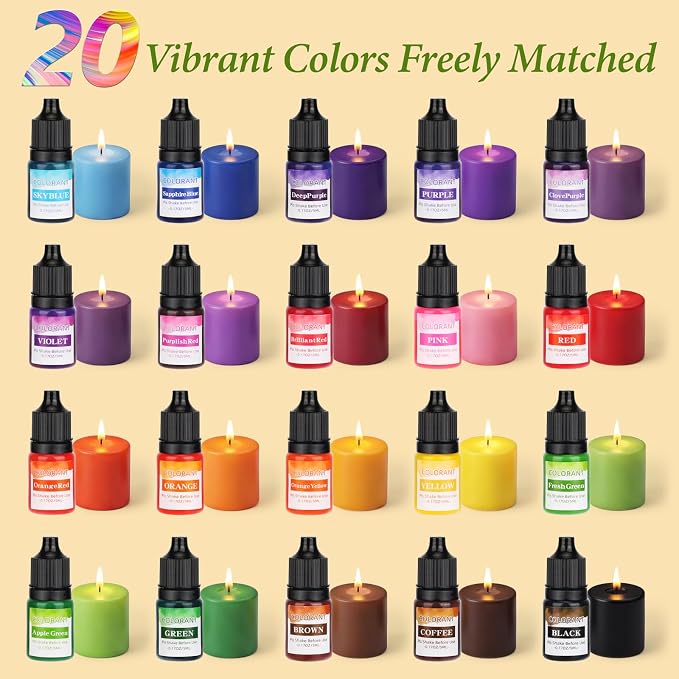 SAEUYVB Soy Wax for Candle Making,10 lbs Natural Soy Wax Pellets with 20 Color Liquid Dye,20 Cotton Wicks,Complete Candle Making Supplies for Adults- Ideal for Home Decoration & DIY Gifts