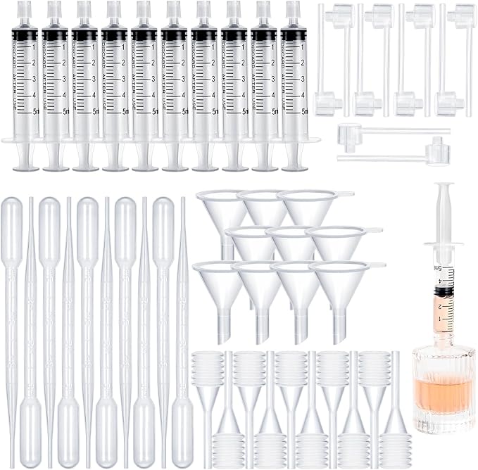 50pcs Perfume Refill Tool Kit,Plastic Perfume Dispenser Transfer Tools,Travel Refill Tool Set for Liquid Cologne Fragrance Sample Essential Oils (Clear, 5ml/50pcs)