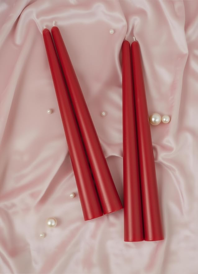 10" Classic Taper Candles, Red, 4-Pack, 7-8 Hours Long Burning, Unscented Tall Candlesticks