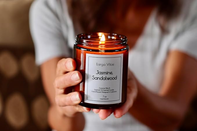 Organic Coconut Wax Aromatherapy Candle | Jasmine & Sandalwood | Non-Toxic, Pet Safe, Allergy Friendly | Phthalate Free | Zero Waste Sustainable Gift