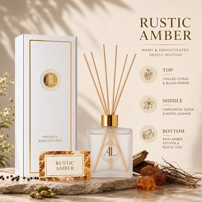 Frosted Reed Diffusers for Home | Premium Fragrance Diffuser | Frosted Diffuser Sticks in Oil Set with Rustic Amber Scent | Smell Good Stuff,Long-Lasting Oil for Bathroom & Office 5 oz