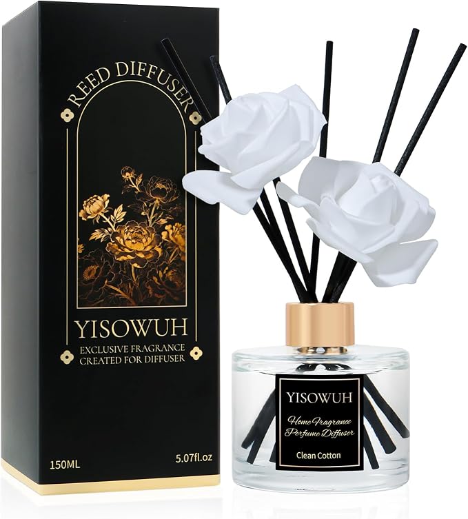 Reed Diffuser Set 5.07oz(150ml), Clean Cotton Scent Diffuser with Sticks, Home Fragrance Reed Diffuser for Home, Long Lasting Home Fragrance for Bathroom, Room Decor