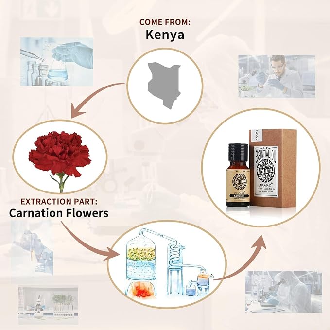 AKARZ Carnation Essential Oil Natural Organic Pure Carnation Oil for Skin Body Hair Care,Diffuser, Candle,Soap,Making, DIY,Massage Aroma 0.34 Fl Oz (10ml)