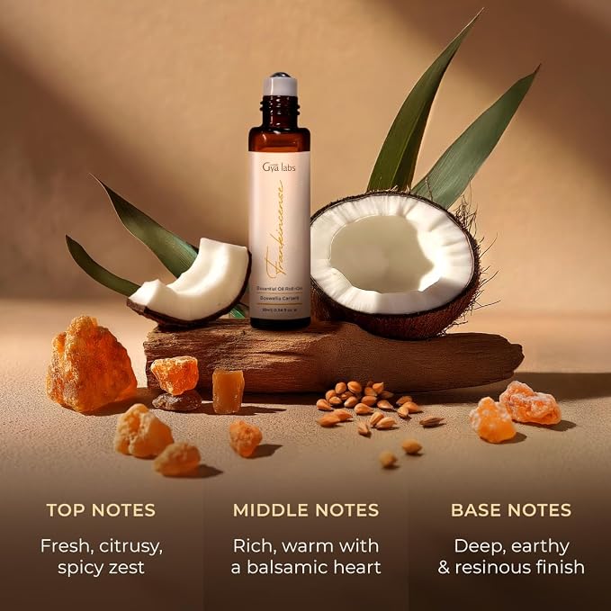 Gya Labs Frankincense Essential Oil Roll On - 0.34 Fl Oz - Travel Size Roller for Camping, Skin, Aromatherapy Relief, Convenience