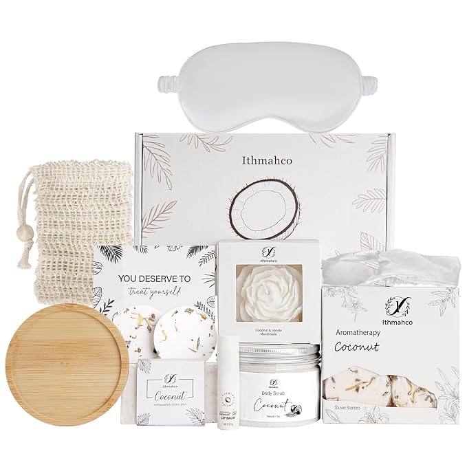 Mothers Day Spa Gifts for Women, Bath and Body Gift Basket Birthday Gifts for Women, Mothers Day Coconut Home Spa Set Relaxation Self Care Gift for Woman Mom Wife Sister, Body Care Set for Friends