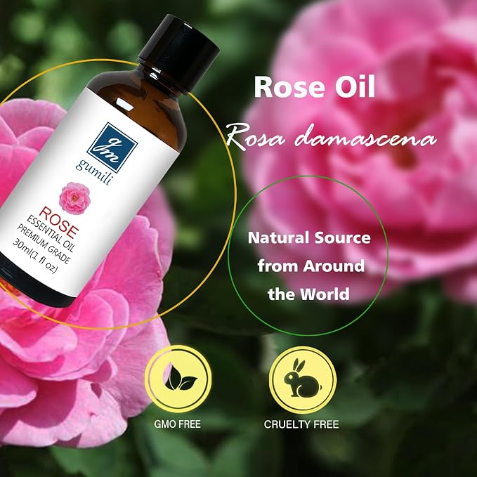 GM Gumili Rose Essential Oil and Jasemine Essential Oil, Floral Scent Oils Home Fragrance Oils for Diffuser Perfume Candle Soap Making - 2 Oz, Pack of 2