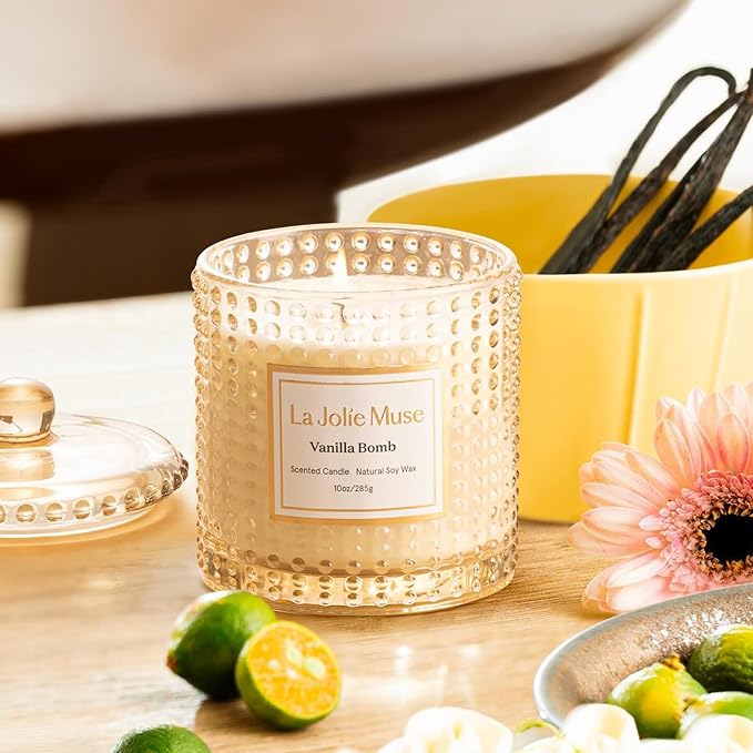 LA JOLIE MUSE Vanilla Zest Scented Candles for Home, Natural Soy, 55 Hrs | Luxury Jar Candle, Clean Non Toxic, Gifts for Women & Men, Decorative Gourmand Candle, Pretty Candle, Lemon Coconut Bergamot