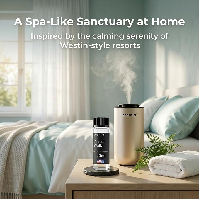 Scentia Dream Walk Aromatherapy Oil for Diffuser – Hotel Scent Inspired by 5-Star Spa Resort – 20 mL – White Tea, Cedarwood & Amber Natural Fragrance Oil for Waterless & Cold Air Diffusers