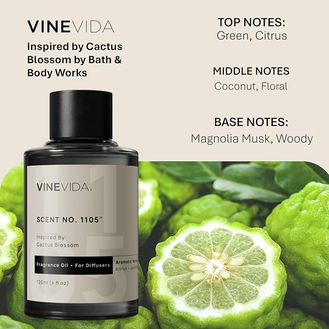 VINEVIDA [4 Fl Oz] Scent NO. 1105 Fragrance Oil for Cold Air Diffusers, Aromatic Notes of Citrus Coconut Woody, Essential Oils for Diffuser Oil Refill & Air Freshener Room Spray