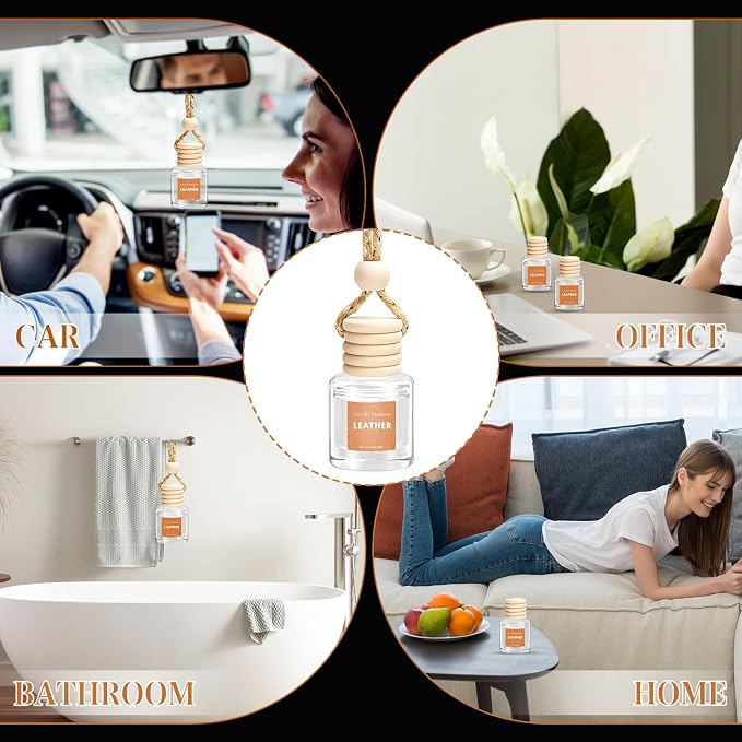AROIC Hanging Car Air Freshener - 6 Pack Luxury Leather Scent Air Freshener Set, Long-Lasting Natural Essential Oil Fragrance Diffuser Eliminates Odors,Ideal Business Gift for Car Accessories Unisex